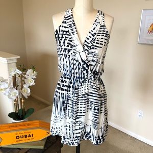 PARKER navy and white Maya silk racerback mini dress